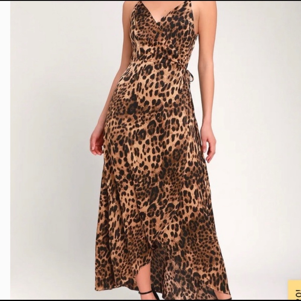 LULUS leopard wrap dress with slit size S